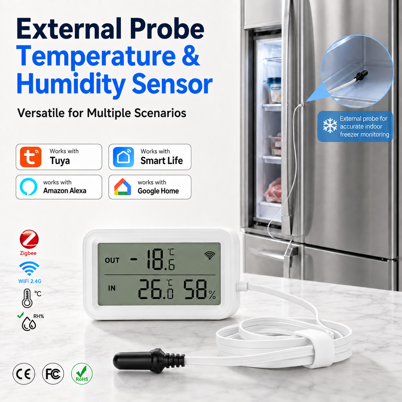 Wifi Thermostat - Sensor Suhu Kelembaban Eksternal Tahan Air