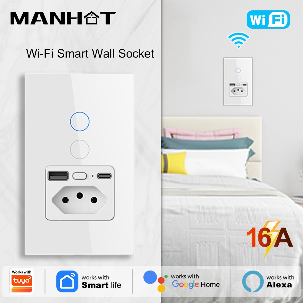 Smart Light Switch Wifi - Manhot WiFi 16A Soket Brasil dengan