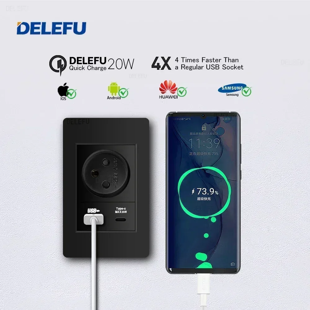 DELEFU Hitam PC tahan api USB  - Smart Light Switch Wifi ulasan dan harga
